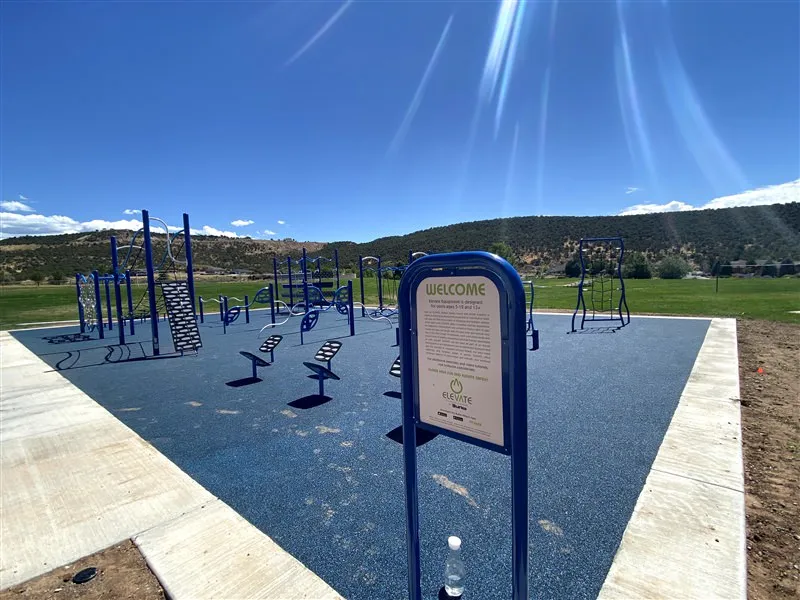 Playground signage for outdoor fitness space at Cedaredge Middle School, Cedaredge CO